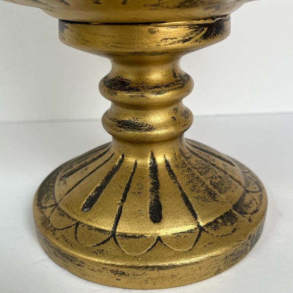 VTG 70s Pedestal Pottery Compote Orange Drip Glaze MCM Matte Gold Bowl Scarce - Picture 9 of 9